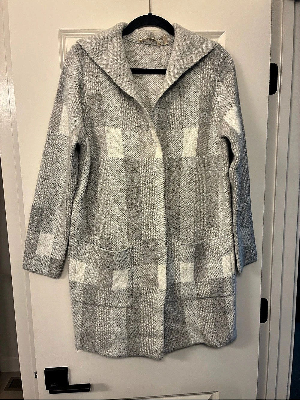 Soft Surroundings Plaid Hooded Coat in Gray & White Size